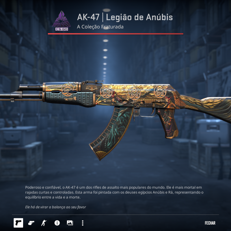 (AÇÃO RELÂMPAGO) AK-47 (Minimal Wear) Legion of Anubis Adesivada – StatTrak™ MP9 (Field-Tested) Food Chain